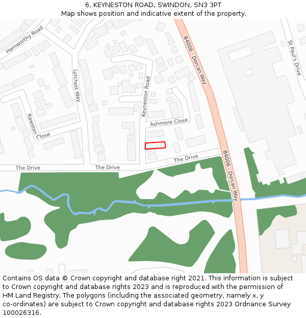 6, KEYNESTON ROAD, SWINDON, SN3 3PT: Location map and indicative extent of plot