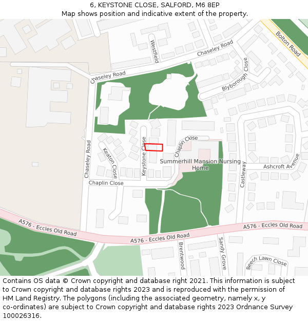 6, KEYSTONE CLOSE, SALFORD, M6 8EP: Location map and indicative extent of plot