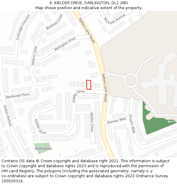 6, KIELDER DRIVE, DARLINGTON, DL1 2BD: Location map and indicative extent of plot