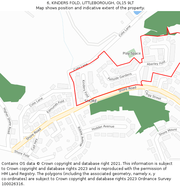 6, KINDERS FOLD, LITTLEBOROUGH, OL15 9LT: Location map and indicative extent of plot