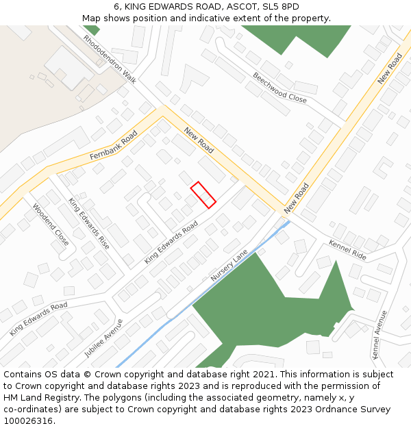 6, KING EDWARDS ROAD, ASCOT, SL5 8PD: Location map and indicative extent of plot