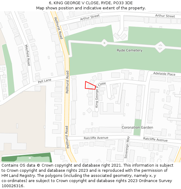 6, KING GEORGE V CLOSE, RYDE, PO33 3DE: Location map and indicative extent of plot