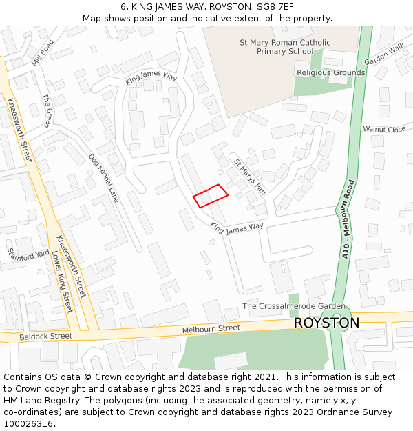 6, KING JAMES WAY, ROYSTON, SG8 7EF: Location map and indicative extent of plot