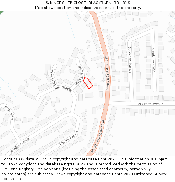 6, KINGFISHER CLOSE, BLACKBURN, BB1 8NS: Location map and indicative extent of plot