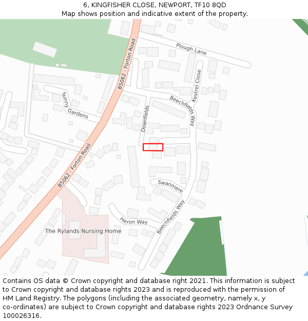 6, KINGFISHER CLOSE, NEWPORT, TF10 8QD: Location map and indicative extent of plot
