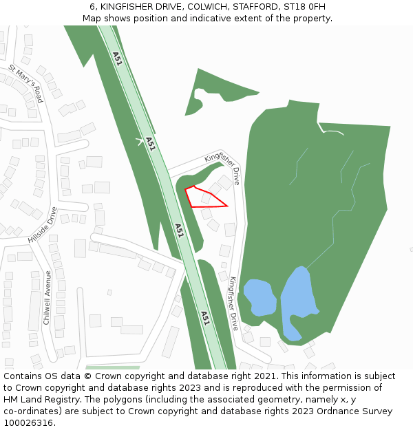 6, KINGFISHER DRIVE, COLWICH, STAFFORD, ST18 0FH: Location map and indicative extent of plot