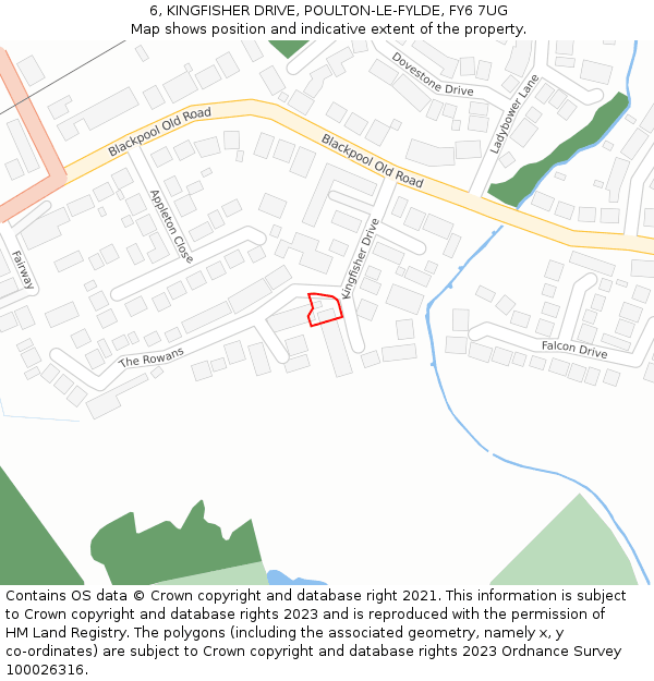 6, KINGFISHER DRIVE, POULTON-LE-FYLDE, FY6 7UG: Location map and indicative extent of plot