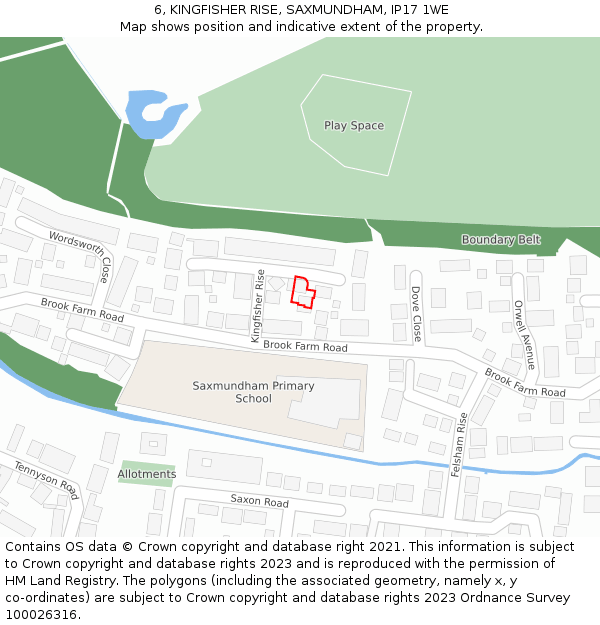 6, KINGFISHER RISE, SAXMUNDHAM, IP17 1WE: Location map and indicative extent of plot