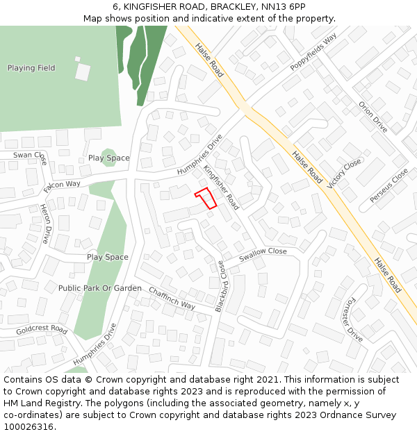 6, KINGFISHER ROAD, BRACKLEY, NN13 6PP: Location map and indicative extent of plot