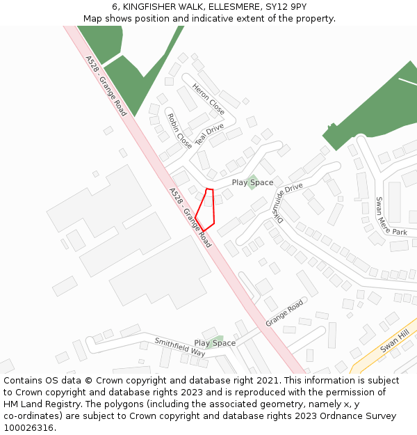 6, KINGFISHER WALK, ELLESMERE, SY12 9PY: Location map and indicative extent of plot