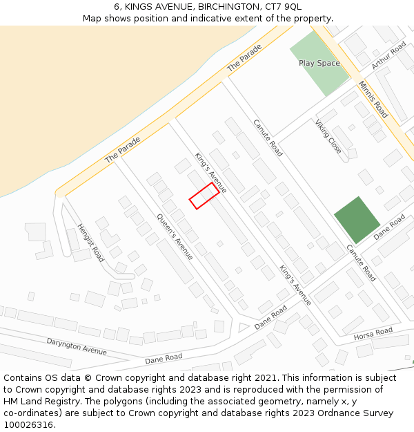 6, KINGS AVENUE, BIRCHINGTON, CT7 9QL: Location map and indicative extent of plot