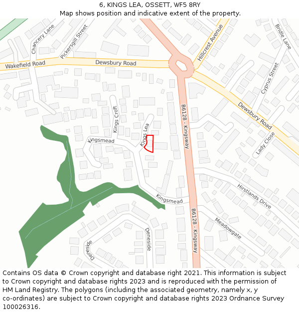 6, KINGS LEA, OSSETT, WF5 8RY: Location map and indicative extent of plot