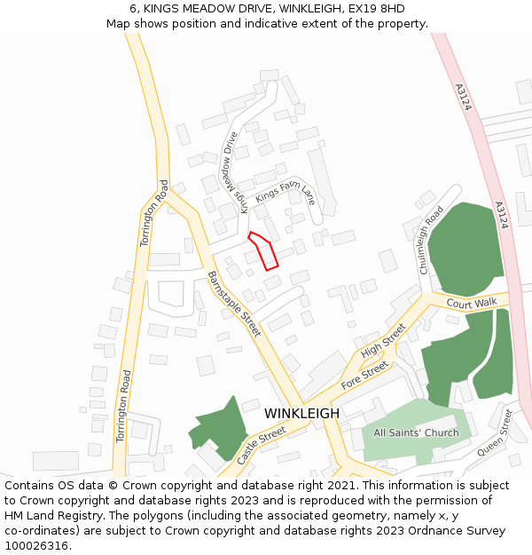 6, KINGS MEADOW DRIVE, WINKLEIGH, EX19 8HD: Location map and indicative extent of plot