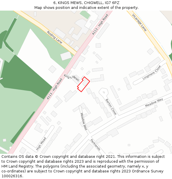 6, KINGS MEWS, CHIGWELL, IG7 6PZ: Location map and indicative extent of plot