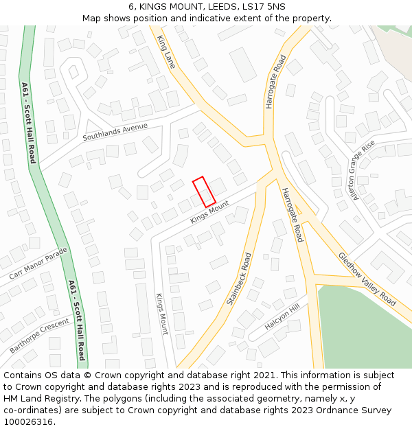 6, KINGS MOUNT, LEEDS, LS17 5NS: Location map and indicative extent of plot