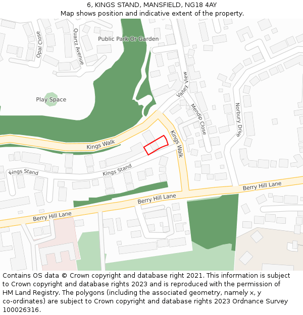 6, KINGS STAND, MANSFIELD, NG18 4AY: Location map and indicative extent of plot