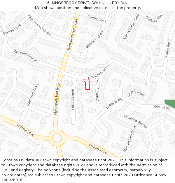 6, KINGSBROOK DRIVE, SOLIHULL, B91 3UU: Location map and indicative extent of plot