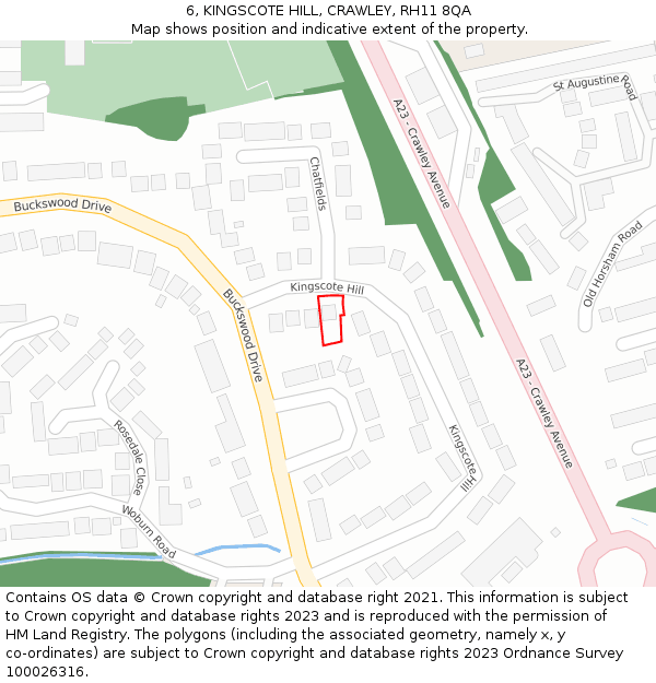 6, KINGSCOTE HILL, CRAWLEY, RH11 8QA: Location map and indicative extent of plot