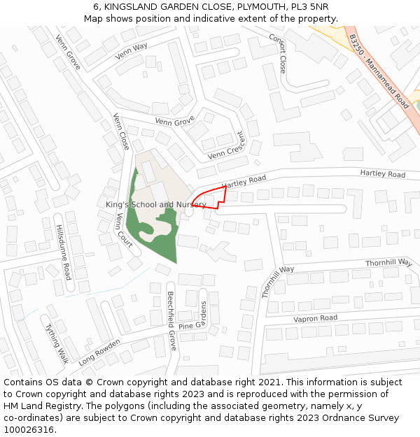 6, KINGSLAND GARDEN CLOSE, PLYMOUTH, PL3 5NR: Location map and indicative extent of plot