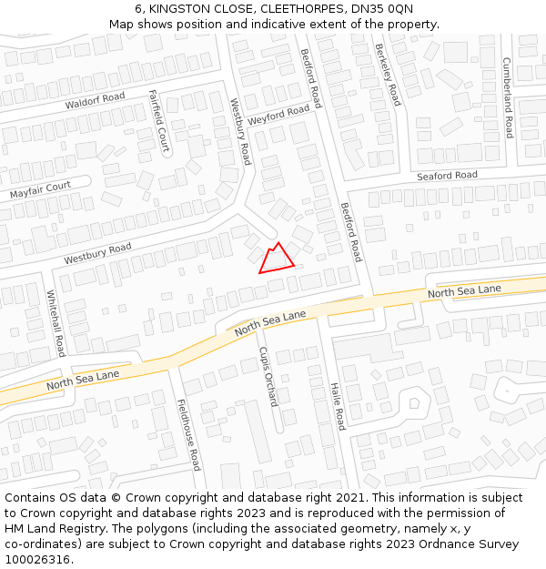 6, KINGSTON CLOSE, CLEETHORPES, DN35 0QN: Location map and indicative extent of plot