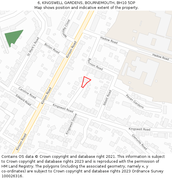 6, KINGSWELL GARDENS, BOURNEMOUTH, BH10 5DP: Location map and indicative extent of plot
