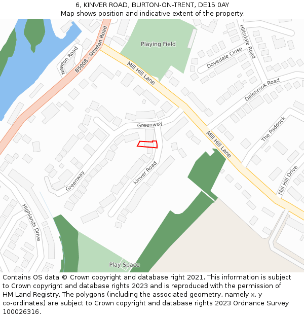 6, KINVER ROAD, BURTON-ON-TRENT, DE15 0AY: Location map and indicative extent of plot