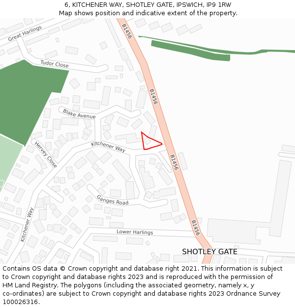 6, KITCHENER WAY, SHOTLEY GATE, IPSWICH, IP9 1RW: Location map and indicative extent of plot