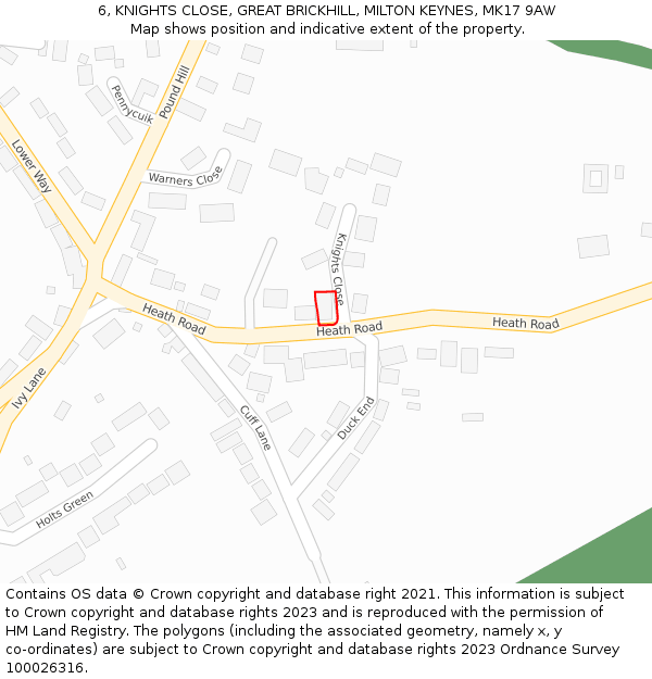 6, KNIGHTS CLOSE, GREAT BRICKHILL, MILTON KEYNES, MK17 9AW: Location map and indicative extent of plot