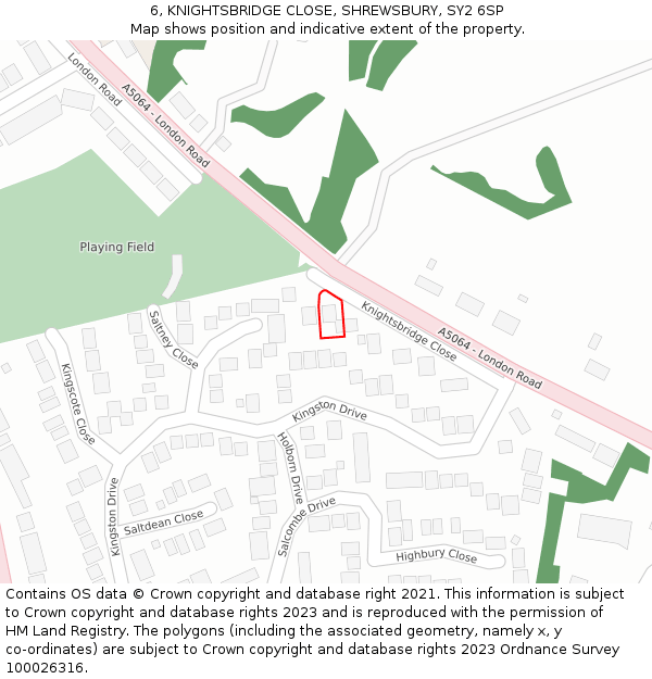 6, KNIGHTSBRIDGE CLOSE, SHREWSBURY, SY2 6SP: Location map and indicative extent of plot