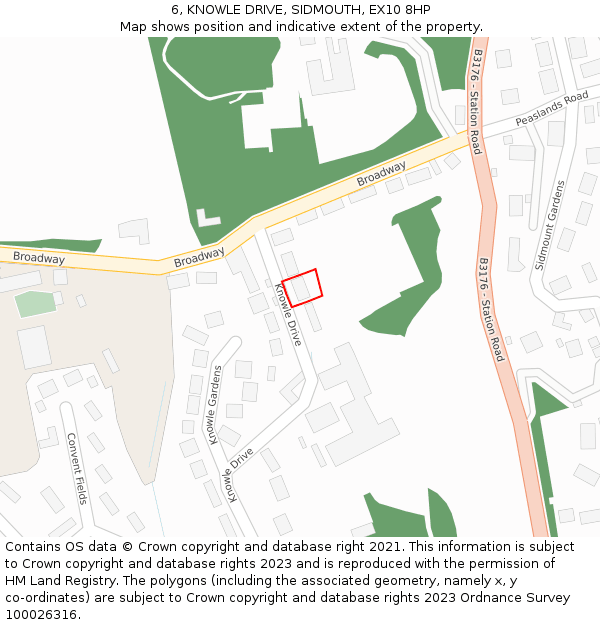 6, KNOWLE DRIVE, SIDMOUTH, EX10 8HP: Location map and indicative extent of plot