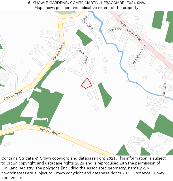 6, KNOWLE GARDENS, COMBE MARTIN, ILFRACOMBE, EX34 0NW: Location map and indicative extent of plot