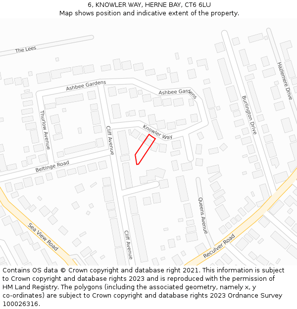 6, KNOWLER WAY, HERNE BAY, CT6 6LU: Location map and indicative extent of plot