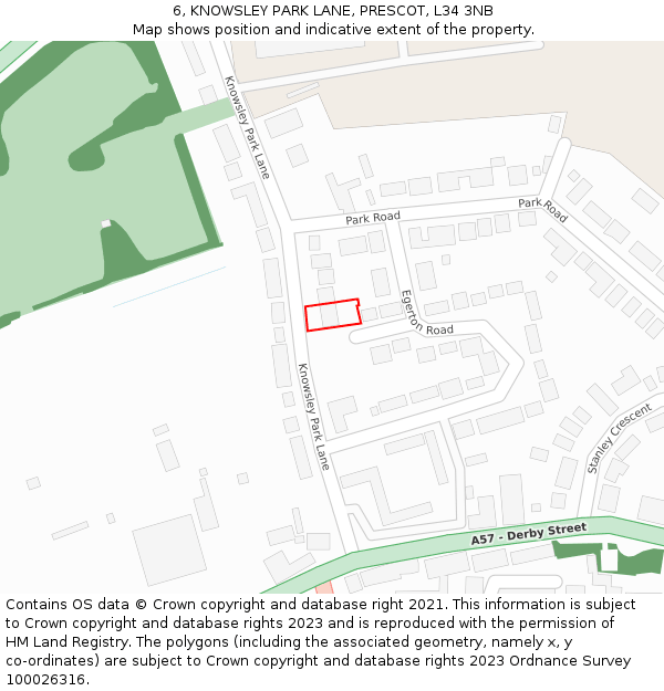 6, KNOWSLEY PARK LANE, PRESCOT, L34 3NB: Location map and indicative extent of plot