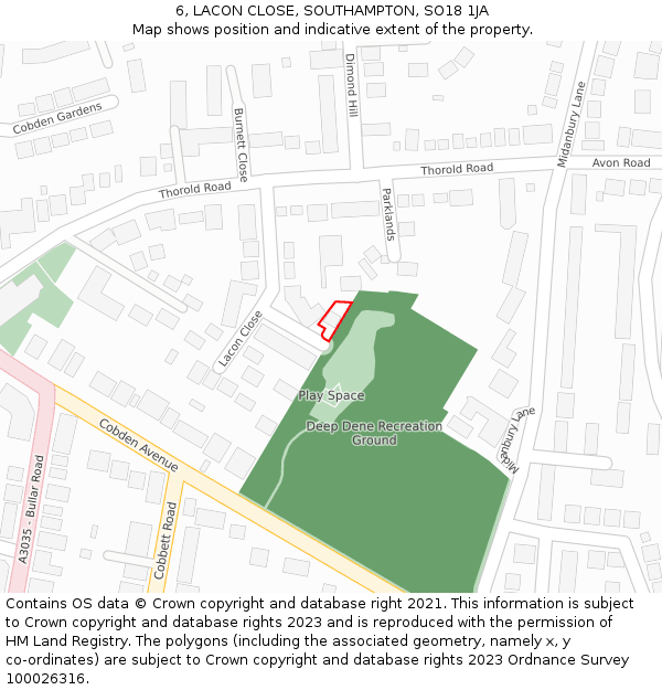 6, LACON CLOSE, SOUTHAMPTON, SO18 1JA: Location map and indicative extent of plot