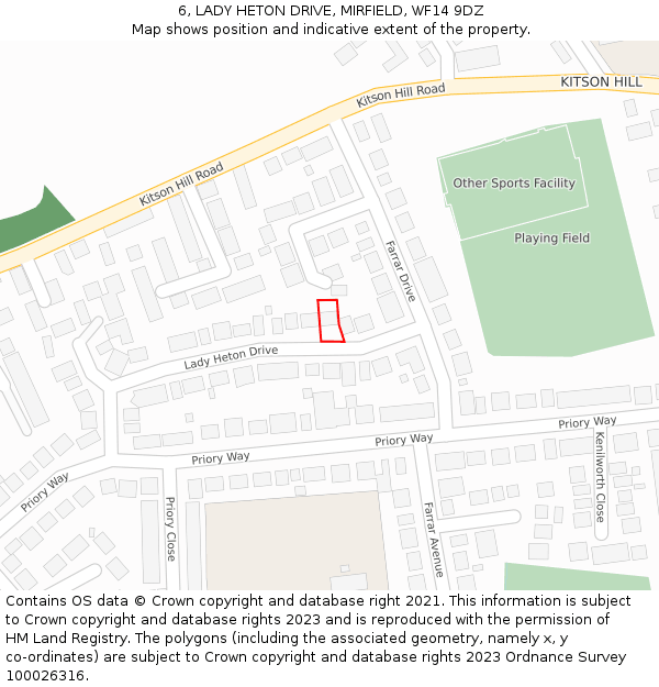 6, LADY HETON DRIVE, MIRFIELD, WF14 9DZ: Location map and indicative extent of plot