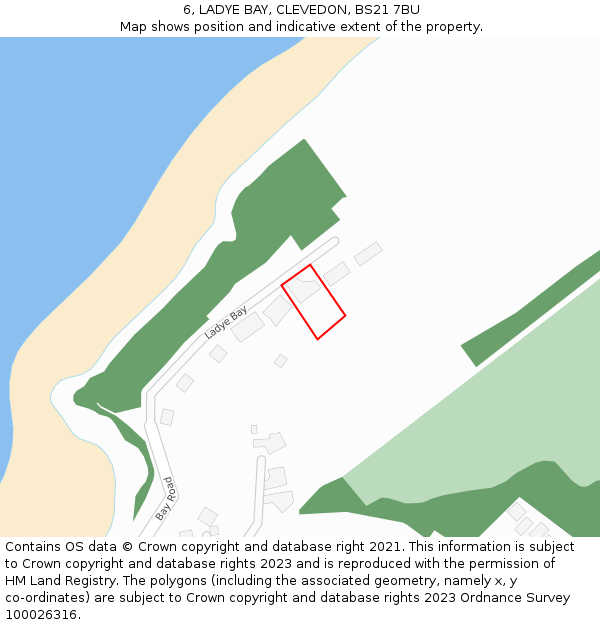 6, LADYE BAY, CLEVEDON, BS21 7BU: Location map and indicative extent of plot