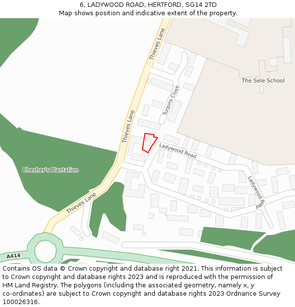 6, LADYWOOD ROAD, HERTFORD, SG14 2TD: Location map and indicative extent of plot