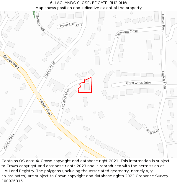 6, LAGLANDS CLOSE, REIGATE, RH2 0HW: Location map and indicative extent of plot