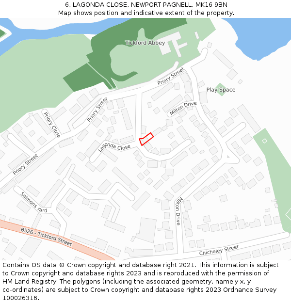 6, LAGONDA CLOSE, NEWPORT PAGNELL, MK16 9BN: Location map and indicative extent of plot