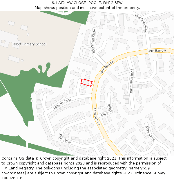 6, LAIDLAW CLOSE, POOLE, BH12 5EW: Location map and indicative extent of plot