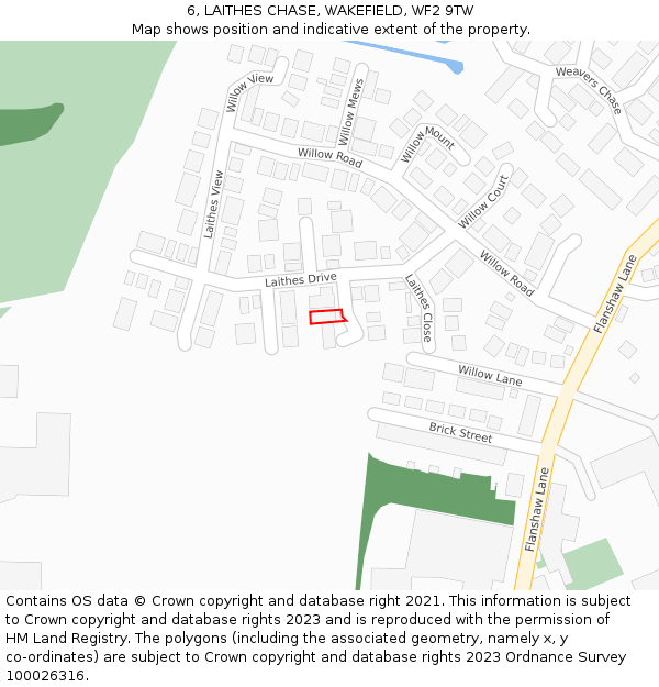 6, LAITHES CHASE, WAKEFIELD, WF2 9TW: Location map and indicative extent of plot