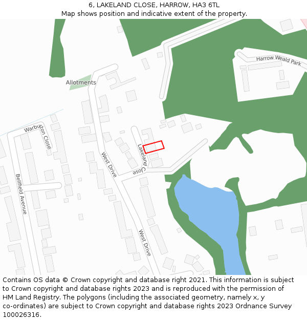 6, LAKELAND CLOSE, HARROW, HA3 6TL: Location map and indicative extent of plot