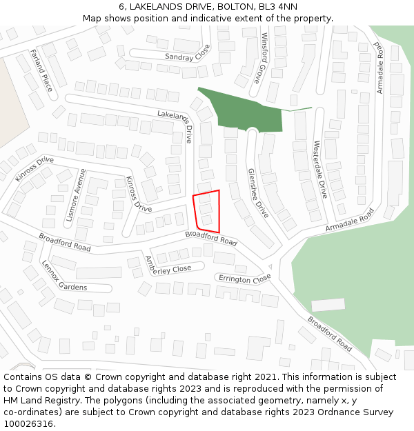 6, LAKELANDS DRIVE, BOLTON, BL3 4NN: Location map and indicative extent of plot