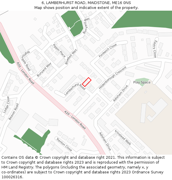 6, LAMBERHURST ROAD, MAIDSTONE, ME16 0NS: Location map and indicative extent of plot