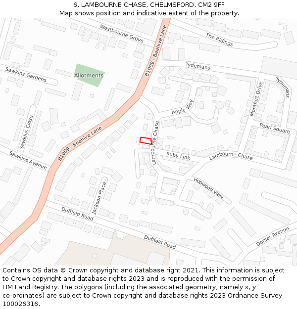 6, LAMBOURNE CHASE, CHELMSFORD, CM2 9FF: Location map and indicative extent of plot