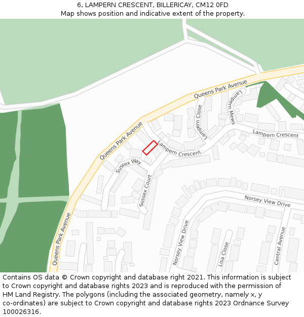 6, LAMPERN CRESCENT, BILLERICAY, CM12 0FD: Location map and indicative extent of plot