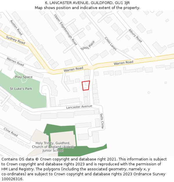 6, LANCASTER AVENUE, GUILDFORD, GU1 3JR: Location map and indicative extent of plot