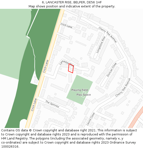 6, LANCASTER RISE, BELPER, DE56 1HF: Location map and indicative extent of plot
