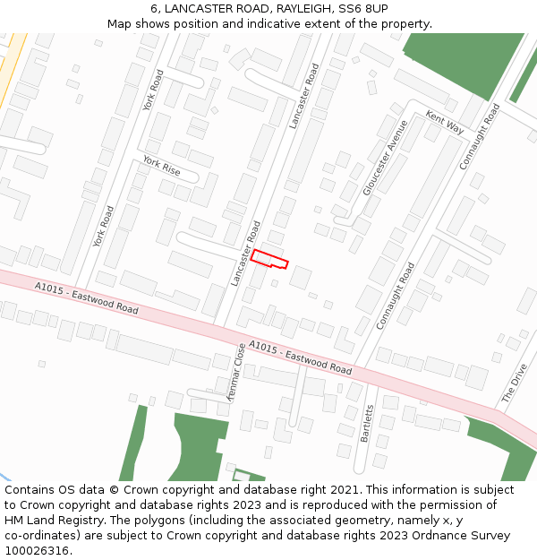 6, LANCASTER ROAD, RAYLEIGH, SS6 8UP: Location map and indicative extent of plot