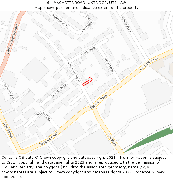 6, LANCASTER ROAD, UXBRIDGE, UB8 1AW: Location map and indicative extent of plot